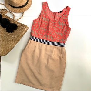 Tan & Neon Cut Out/Tie Back Dress